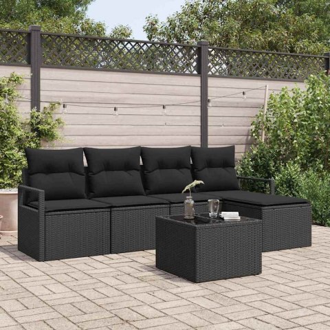 Zestaw Sof z poduszką 6 pcs Czarny polirattan