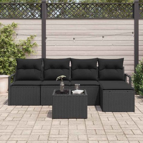 Zestaw Sof z poduszką 6 pcs Czarny polirattan