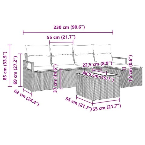 Zestaw Sof z poduszką 6 pcs Czarny polirattan