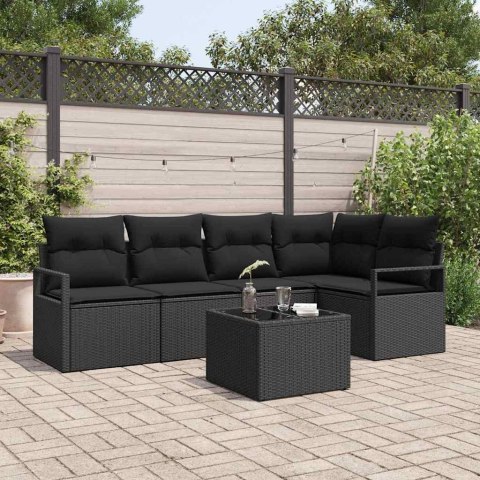 Zestaw Sof z poduszką 6 pcs Czarny polirattan
