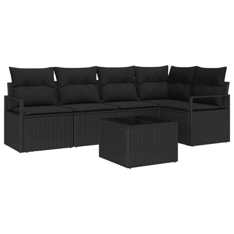 Zestaw Sof z poduszką 6 pcs Czarny polirattan