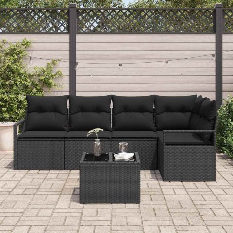 Zestaw Sof z poduszką 6 pcs Czarny polirattan