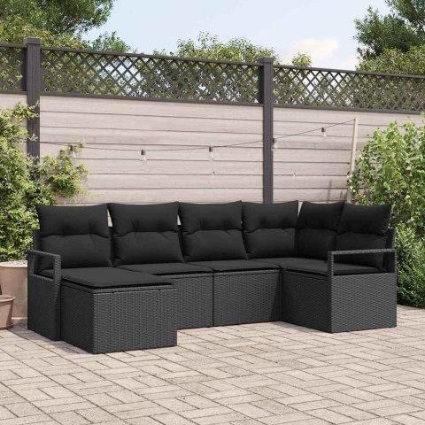 Zestaw Sof z poduszką 6 pcs Czarny polirattan