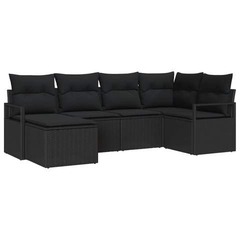 Zestaw Sof z poduszką 6 pcs Czarny polirattan