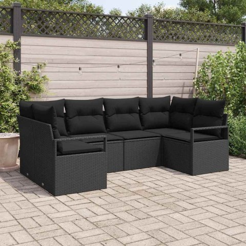 Zestaw Sof z poduszką 6 pcs Czarny polirattan