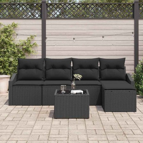 Zestaw Sof z poduszką 6 pcs Czarny polirattan