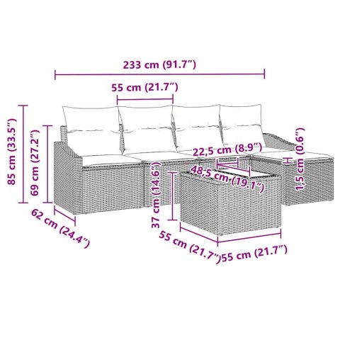 Zestaw Sof z poduszką 6 pcs Czarny polirattan