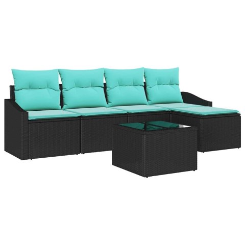 Zestaw Sof z poduszką 6 pcs Czarny polirattan