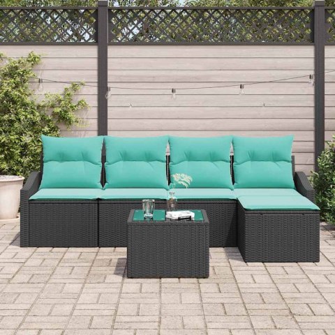 Zestaw Sof z poduszką 6 pcs Czarny polirattan