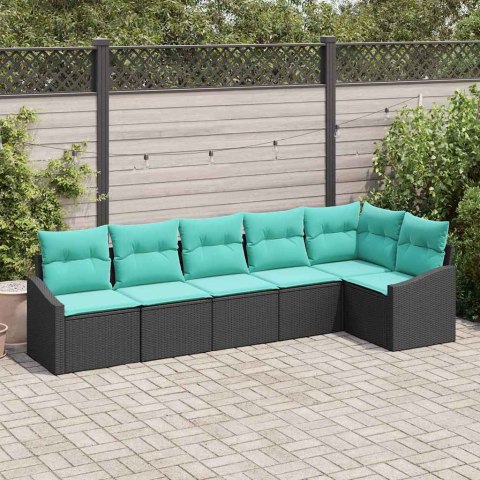 Zestaw Sof z poduszką 6 pcs Czarny polirattan