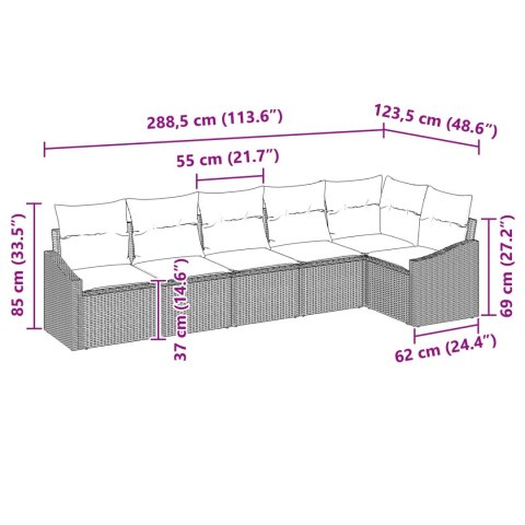 Zestaw Sof z poduszką 6 pcs Czarny polirattan