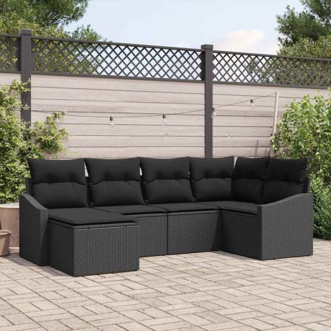 Zestaw Sof z poduszką 6 pcs Czarny polirattan
