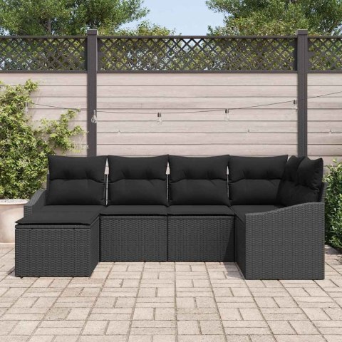 Zestaw Sof z poduszką 6 pcs Czarny polirattan
