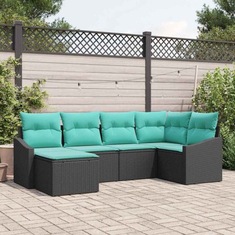 Zestaw Sof z poduszką 6 pcs Czarny polirattan