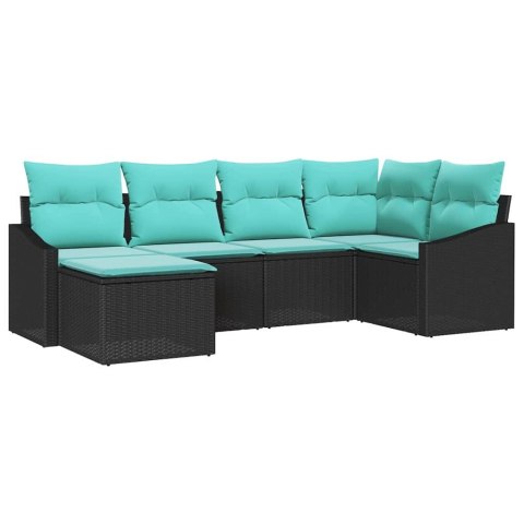 Zestaw Sof z poduszką 6 pcs Czarny polirattan