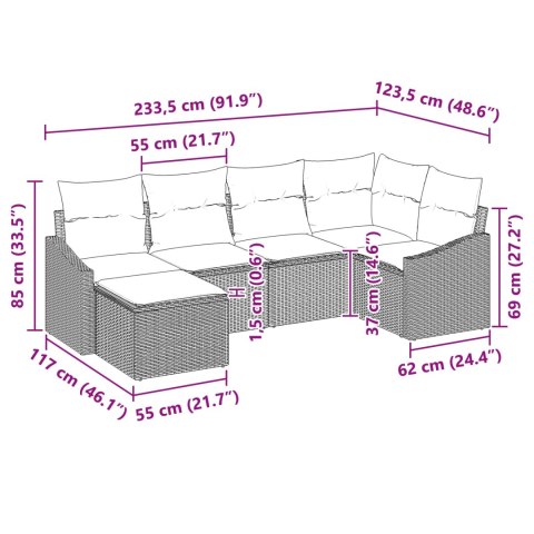 Zestaw Sof z poduszką 6 pcs Czarny polirattan