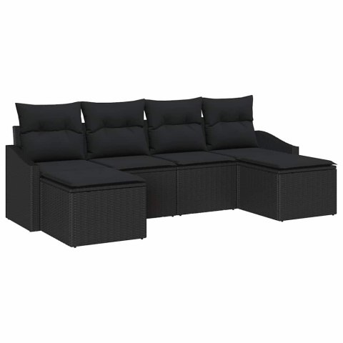 Zestaw Sof z poduszką 6 pcs Czarny polirattan