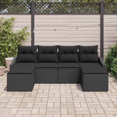 Zestaw Sof z poduszką 6 pcs Czarny polirattan