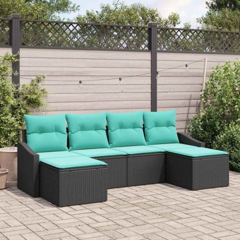 Zestaw Sof z poduszką 6 pcs Czarny polirattan