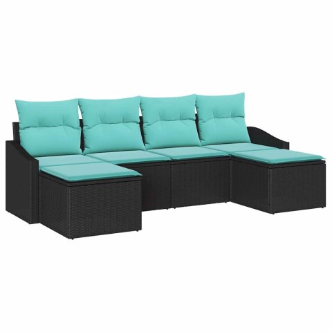 Zestaw Sof z poduszką 6 pcs Czarny polirattan