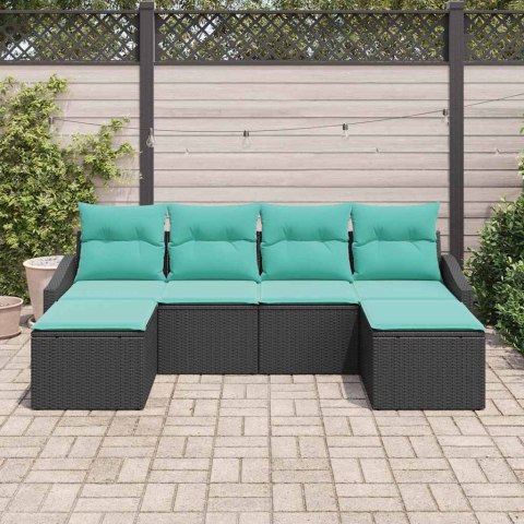 Zestaw Sof z poduszką 6 pcs Czarny polirattan