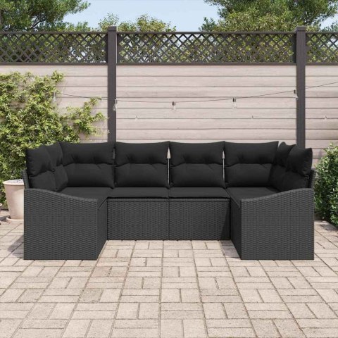 Zestaw Sof z poduszką 6 pcs Czarny polirattan