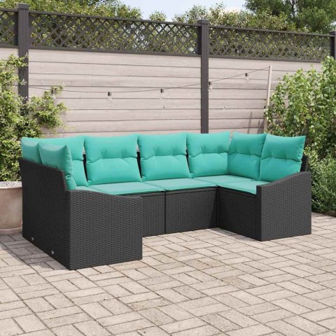 Zestaw Sof z poduszką 6 pcs Czarny polirattan