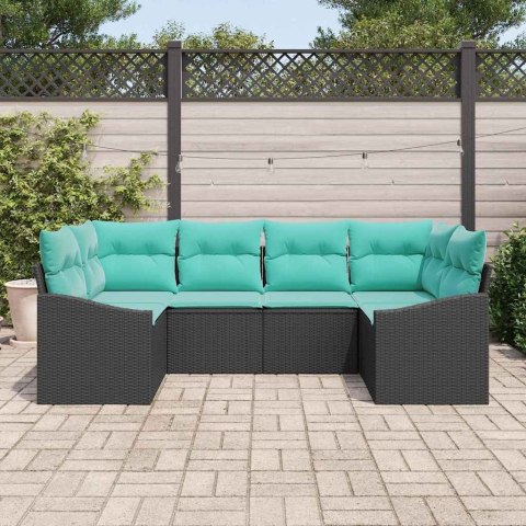 Zestaw Sof z poduszką 6 pcs Czarny polirattan
