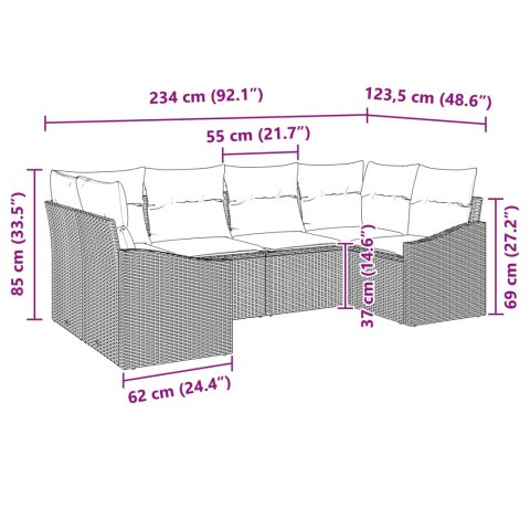 Zestaw Sof z poduszką 6 pcs Czarny polirattan
