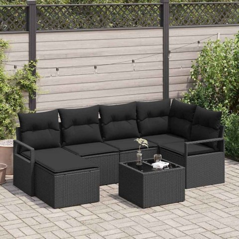 Zestaw Sof z poduszką 7 pcs Czarny polirattan