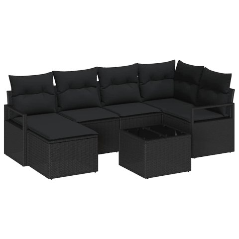 Zestaw Sof z poduszką 7 pcs Czarny polirattan
