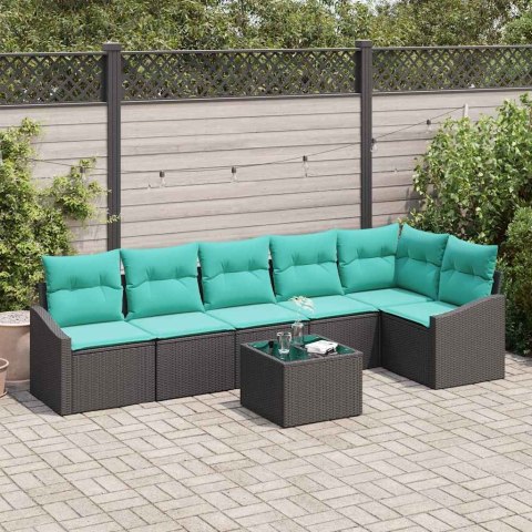Zestaw Sof z poduszką 7 pcs Czarny polirattan