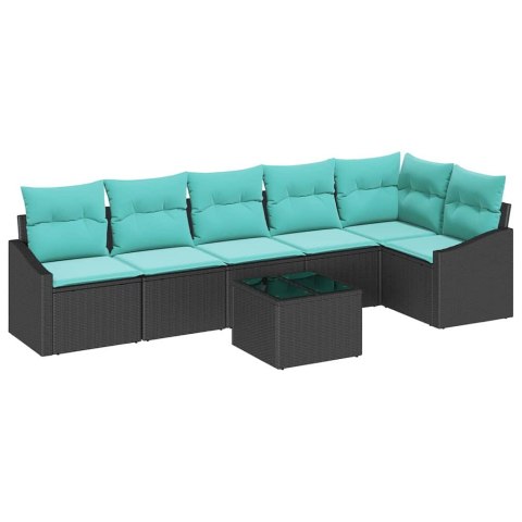 Zestaw Sof z poduszką 7 pcs Czarny polirattan