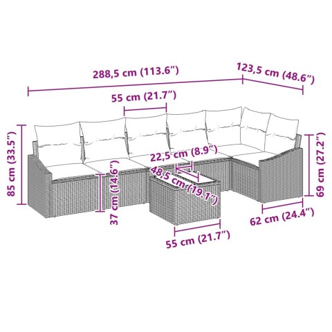 Zestaw Sof z poduszką 7 pcs Czarny polirattan