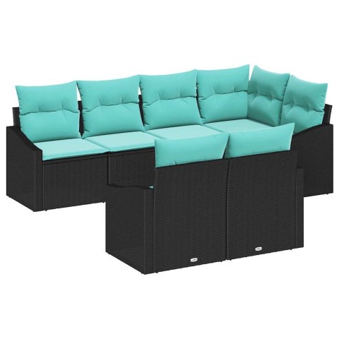 Zestaw Sof z poduszką 7 pcs Czarny polirattan