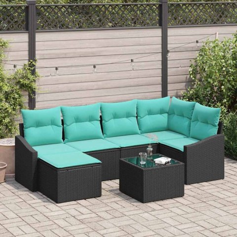 Zestaw Sof z poduszką 7 pcs Czarny polirattan