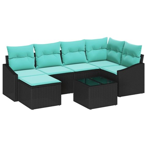 Zestaw Sof z poduszką 7 pcs Czarny polirattan