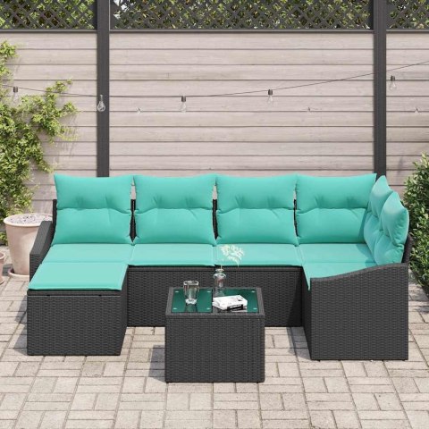 Zestaw Sof z poduszką 7 pcs Czarny polirattan