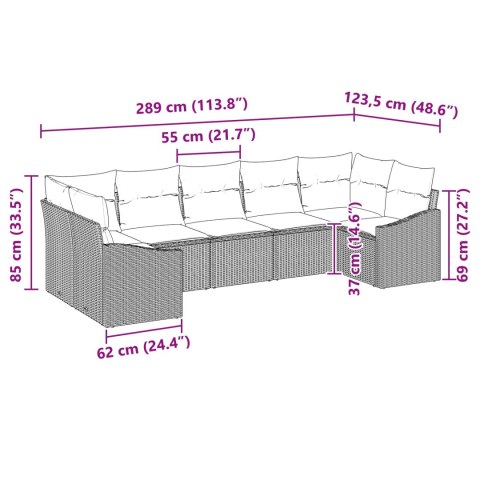 Zestaw Sof z poduszką 7 pcs Czarny polirattan