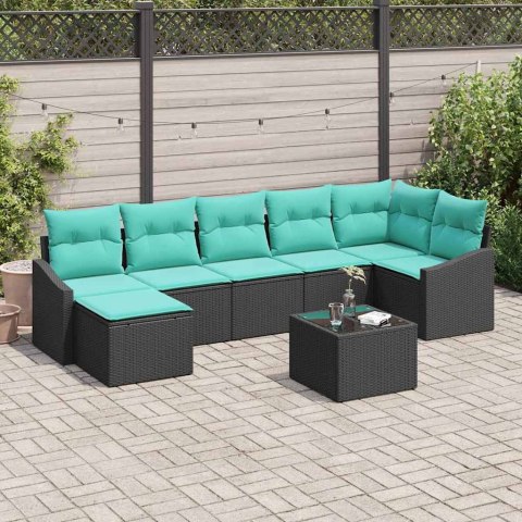 Zestaw Sof z poduszką 8 pcs Czarny polirattan