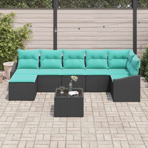 Zestaw Sof z poduszką 8 pcs Czarny polirattan