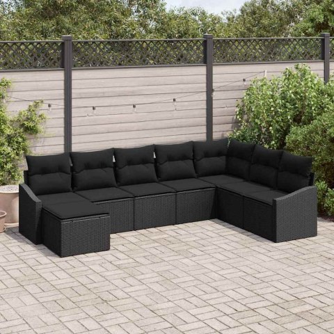 Zestaw Sof z poduszką 8 pcs Czarny polirattan