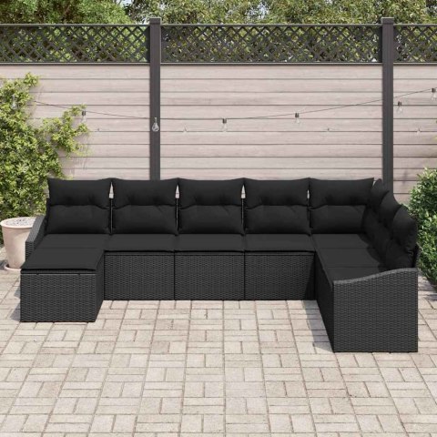 Zestaw Sof z poduszką 8 pcs Czarny polirattan