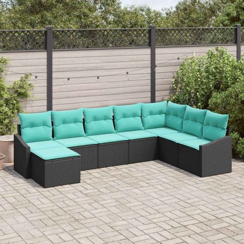 Zestaw Sof z poduszką 8 pcs Czarny polirattan