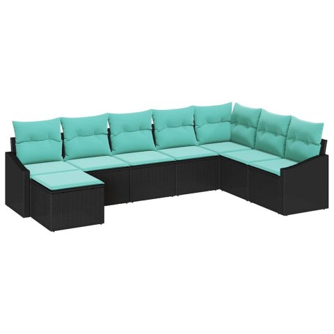Zestaw Sof z poduszką 8 pcs Czarny polirattan