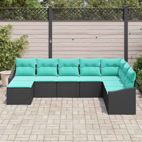 Zestaw Sof z poduszką 8 pcs Czarny polirattan