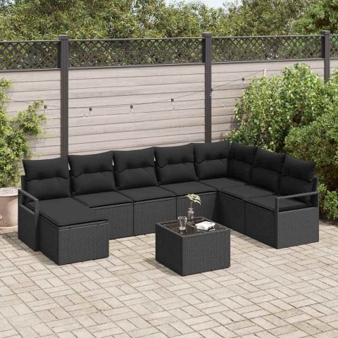 Zestaw Sof z poduszką 9 pcs Czarny polirattan