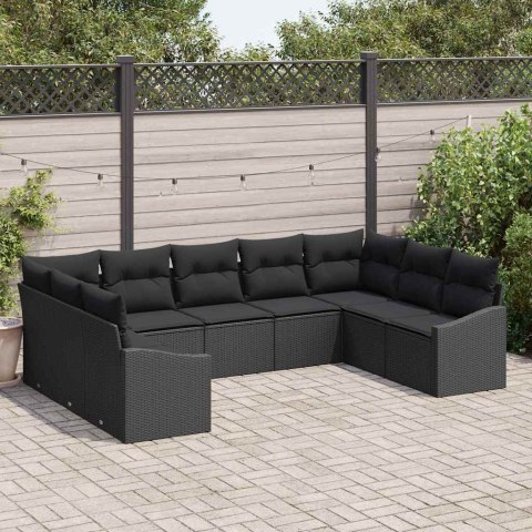 Zestaw Sof z poduszką 9 pcs Czarny polirattan