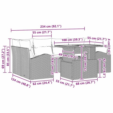 Zestaw Sof na Ogród z poduszką 7 pcs Czarny