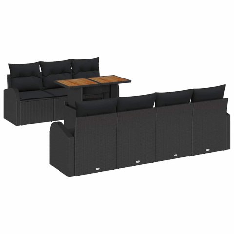 Zestaw Sof na Ogród z poduszką 8 pcs Czarny